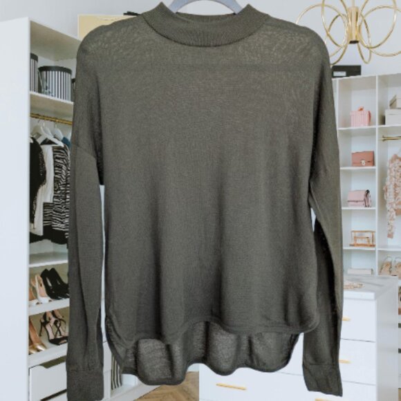 Madewell Merino Wool Sweater Lightweight Olive Green Hi-Lo Hem Fall Vibes - Picture 1 of 5